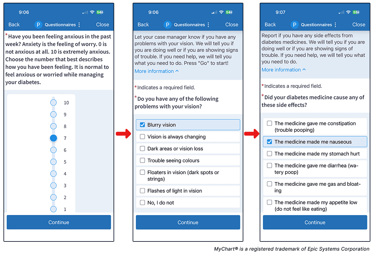 Questionnaires and workflows delivered through MyChart Care Companion